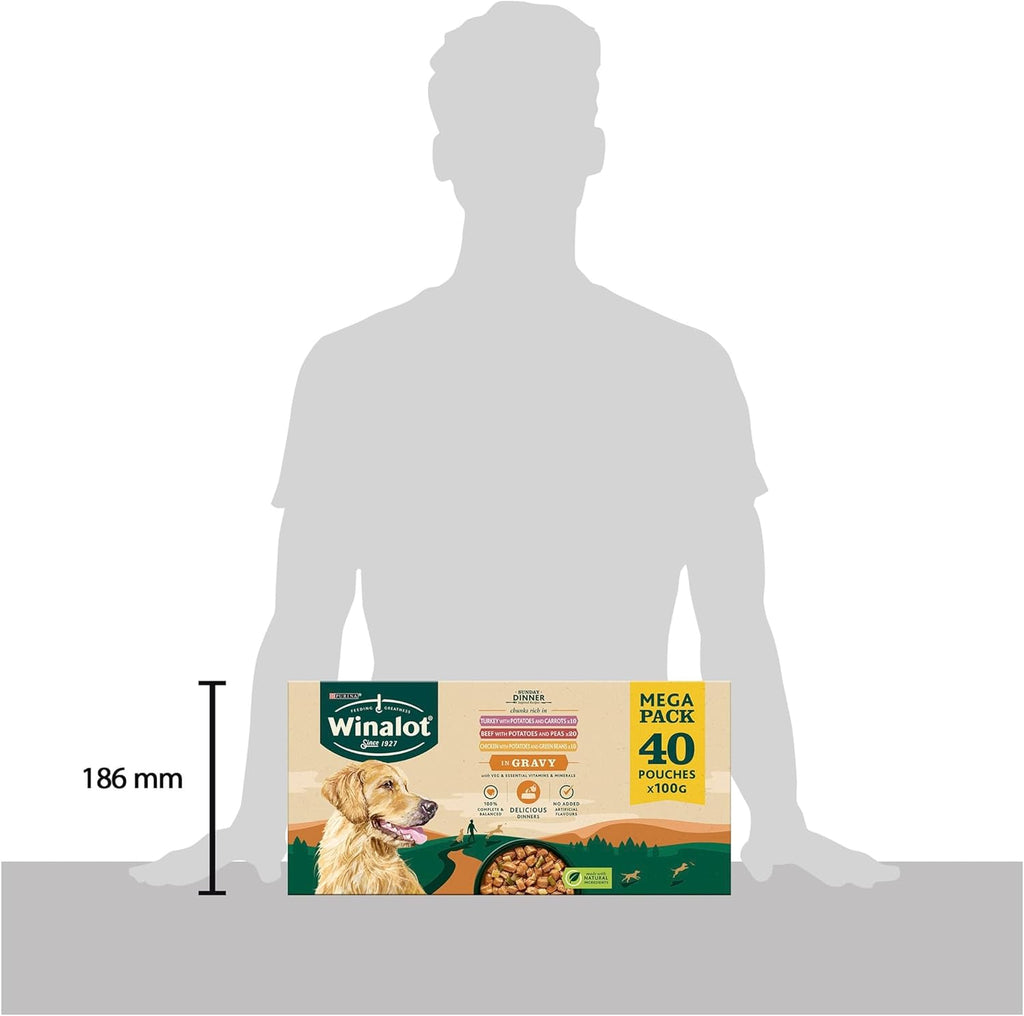 WINALOT Sunday Dinner Mixed in Gravy Wet Dog Food Pouches 40x100g