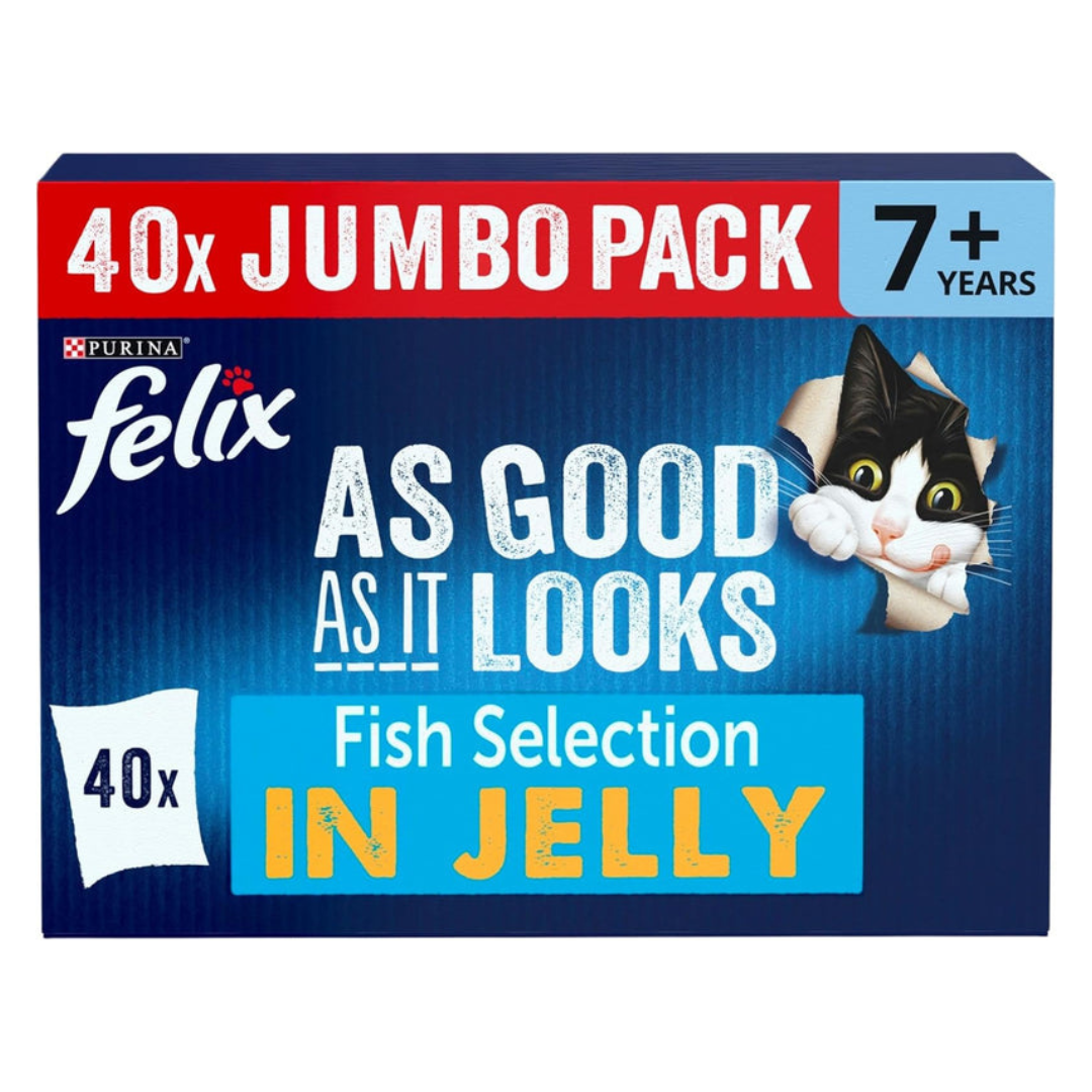 FELIX As Good As it Looks Senior 7+ Fish Selection in Jelly Wet Cat Food 40x85g