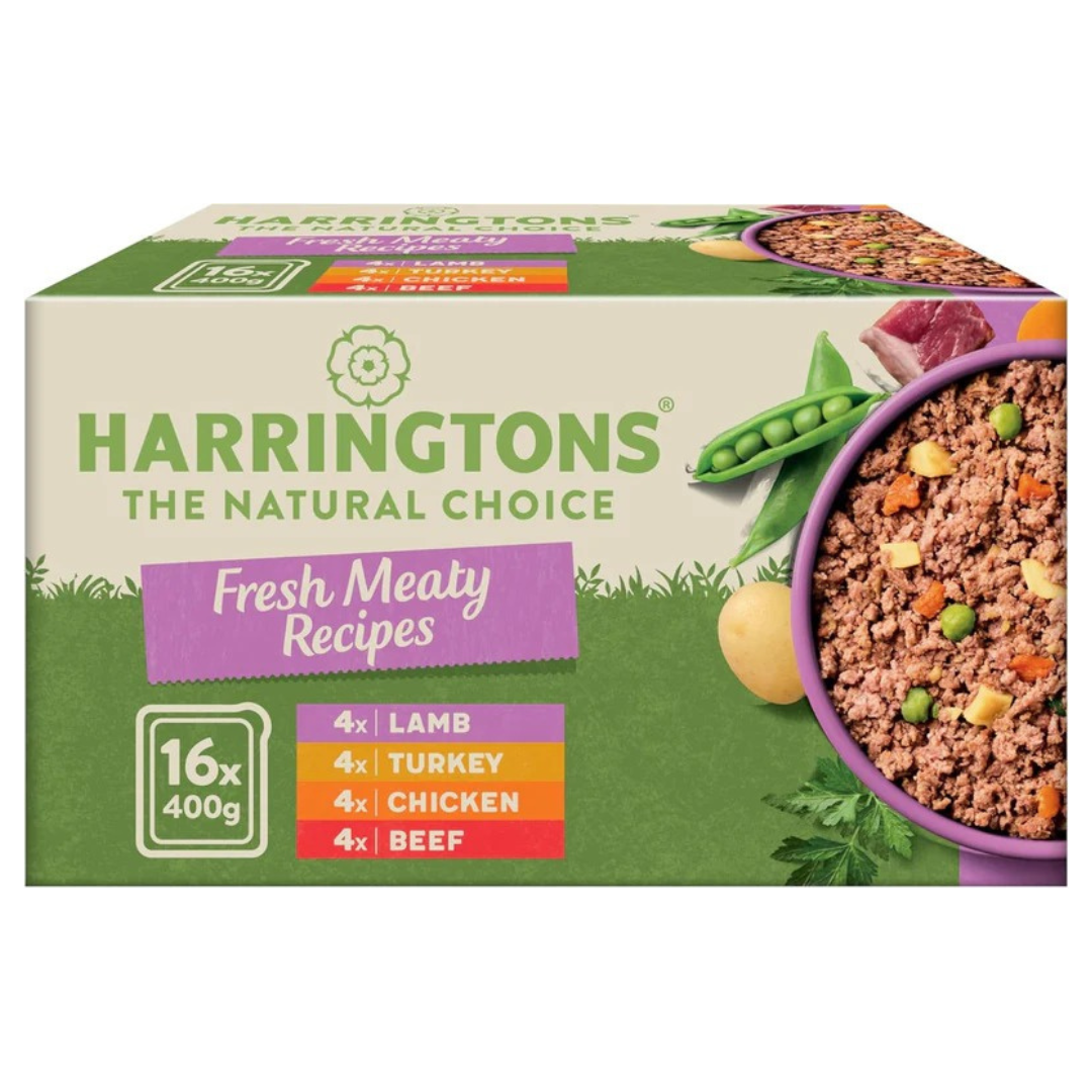 Harringtons Complete Wet Tray Grain Free Hypoallergenic Adult Dog Food Meaty Bumper Pack 16x400g - Chicken, Lamb, Beef & Turkey - Made with All Natural Ingredients (Package may vary)