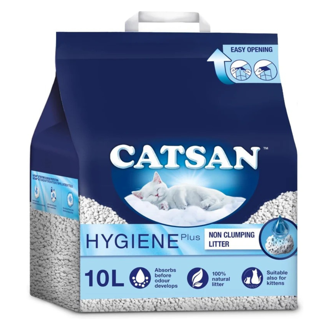 Catsan Hygiene Non-Clumping Cat Litter, 100 Percent Natural, Absorbent, 10 Litre, White