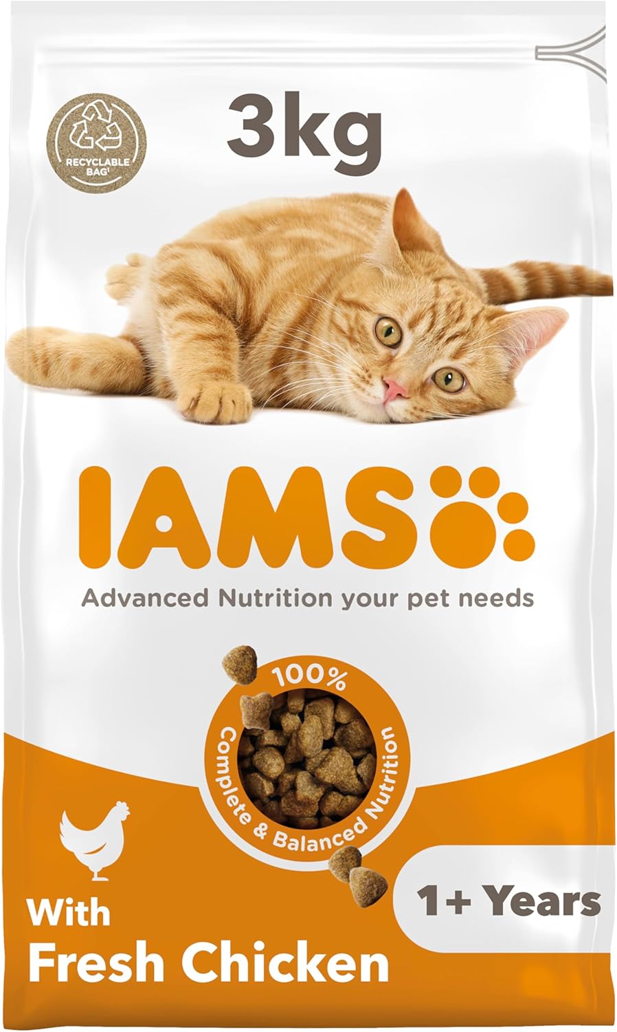 IAMS Adult Complete Dry Cat Food Chicken 3kg - Supports Strong Immune System