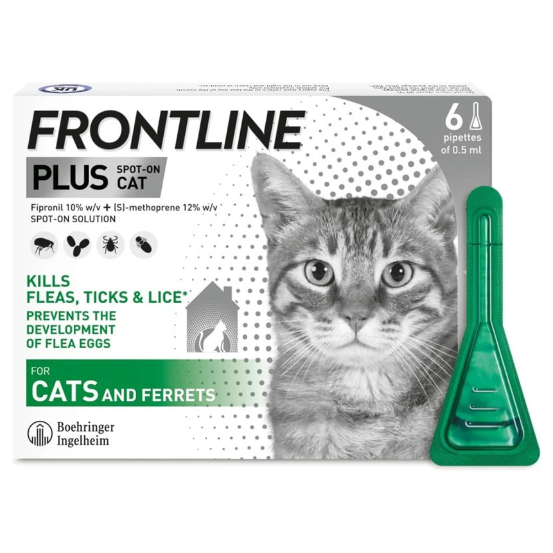 FRONTLINE Plus Flea & Tick Treatment for Cats and Ferrets - 6 Pipettes