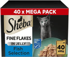 Sheba Fine Flakes in Jelly – Fish Collection – Wet cat food pouches for adult cats – 40x85g pack