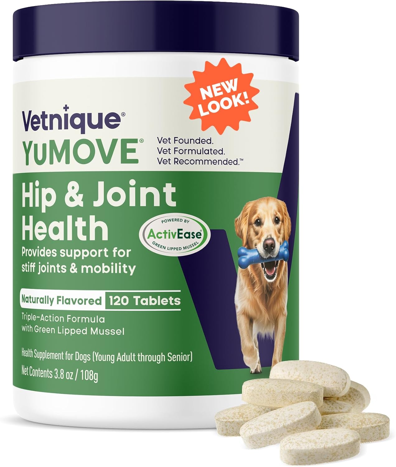 YuMOVE Joint Supplement for Dogs, Essential Dog Hip and Joint Support for Adult Dogs with Glucosamine, Chondroitin, Green Lipped Mussel, Aged 6 to 8, 120 Tablets