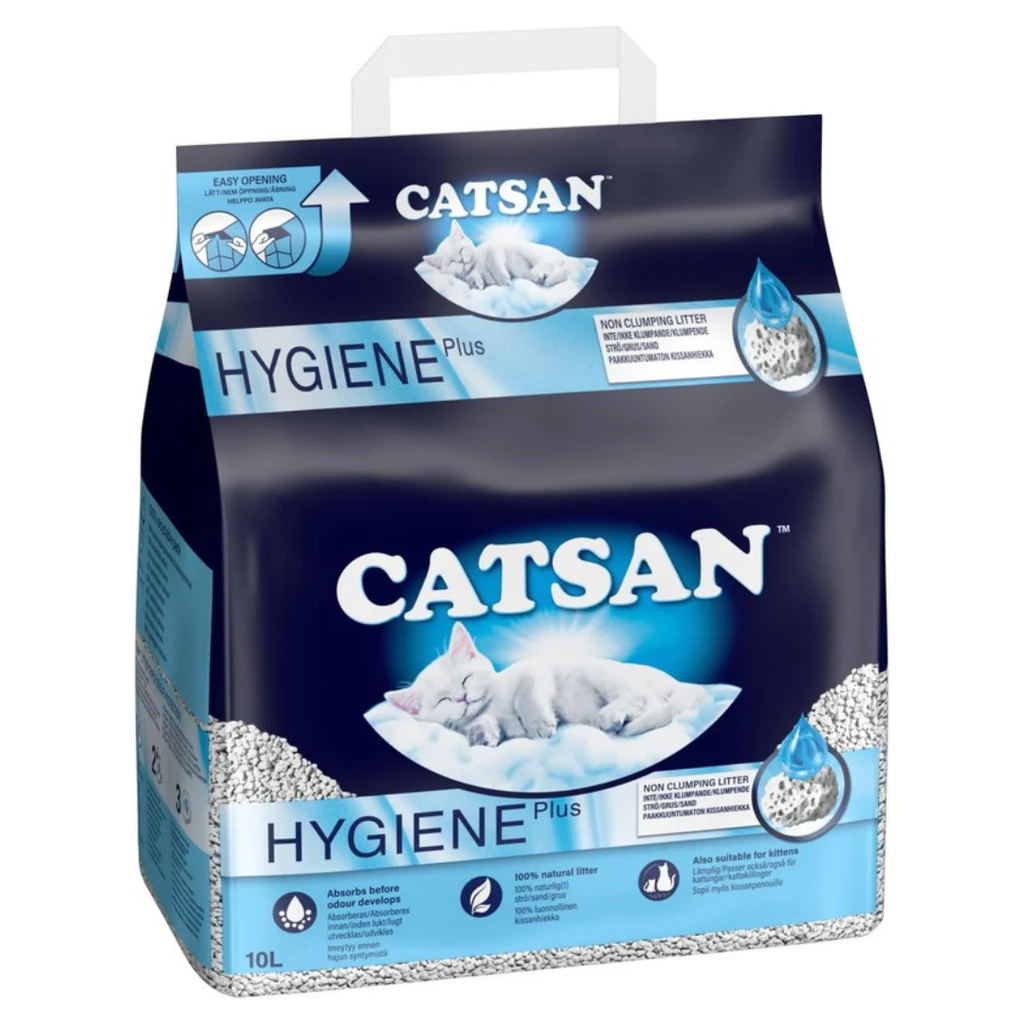 Catsan Hygiene Non-Clumping Cat Litter, 100 Percent Natural, Absorbent, 10 Litre, White