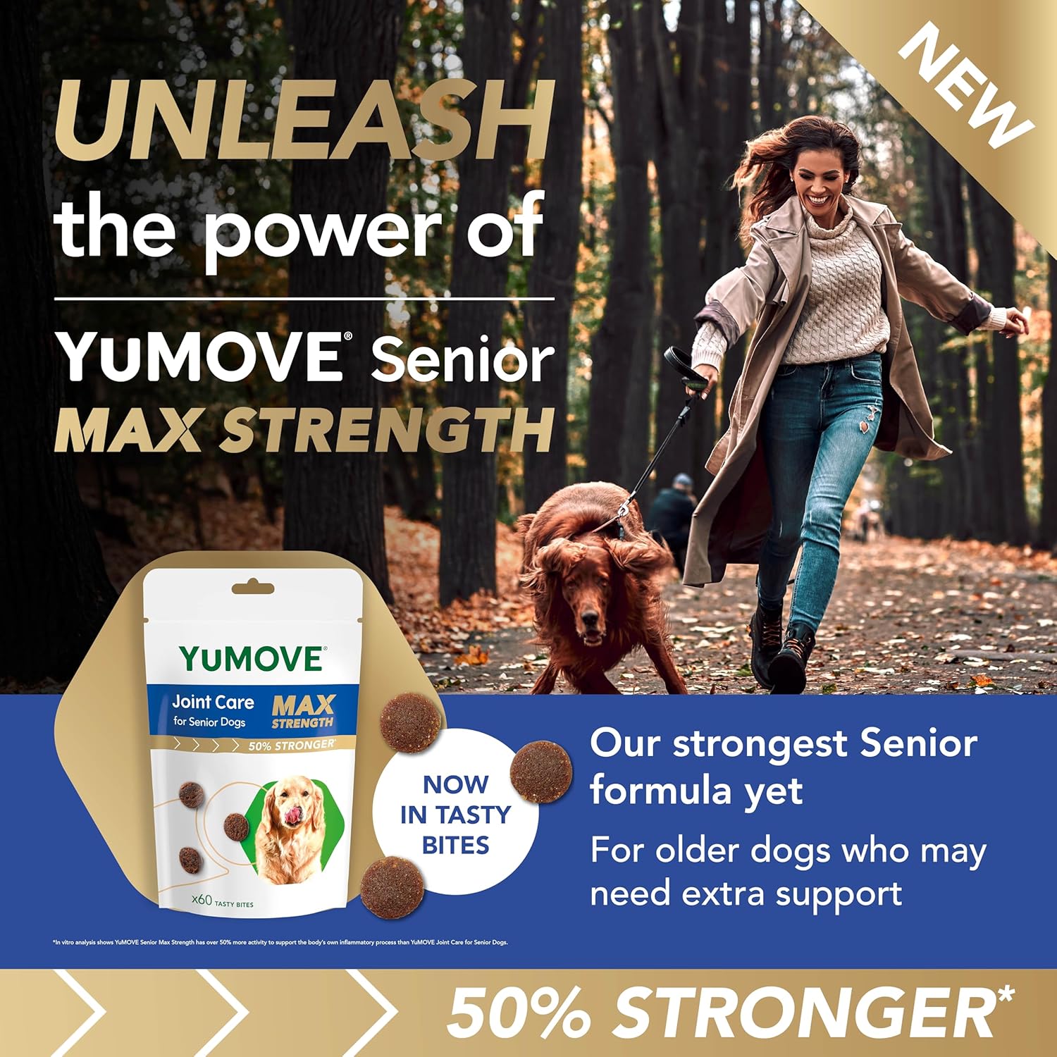 YuMOVE Max Strength Joint Supplement for Senior Dogs, Essential Dog Hip and Joint Aid for Senior Dogs with Glucosamine, Chondroitin, Green Lipped Mussel, Aged 8+, 60 Chews