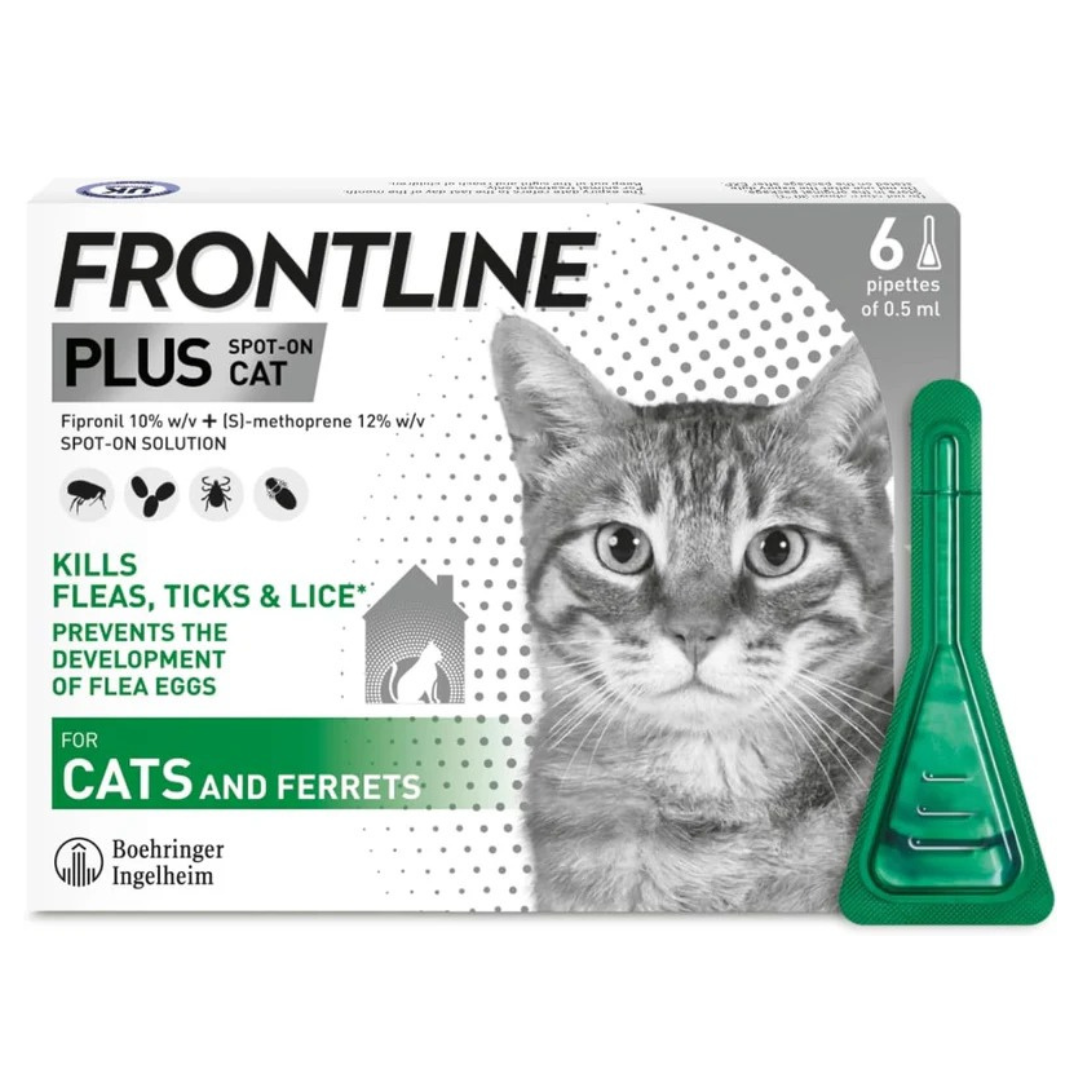 FRONTLINE Plus Flea & Tick Treatment for Cats and Ferrets - 6 Pipettes