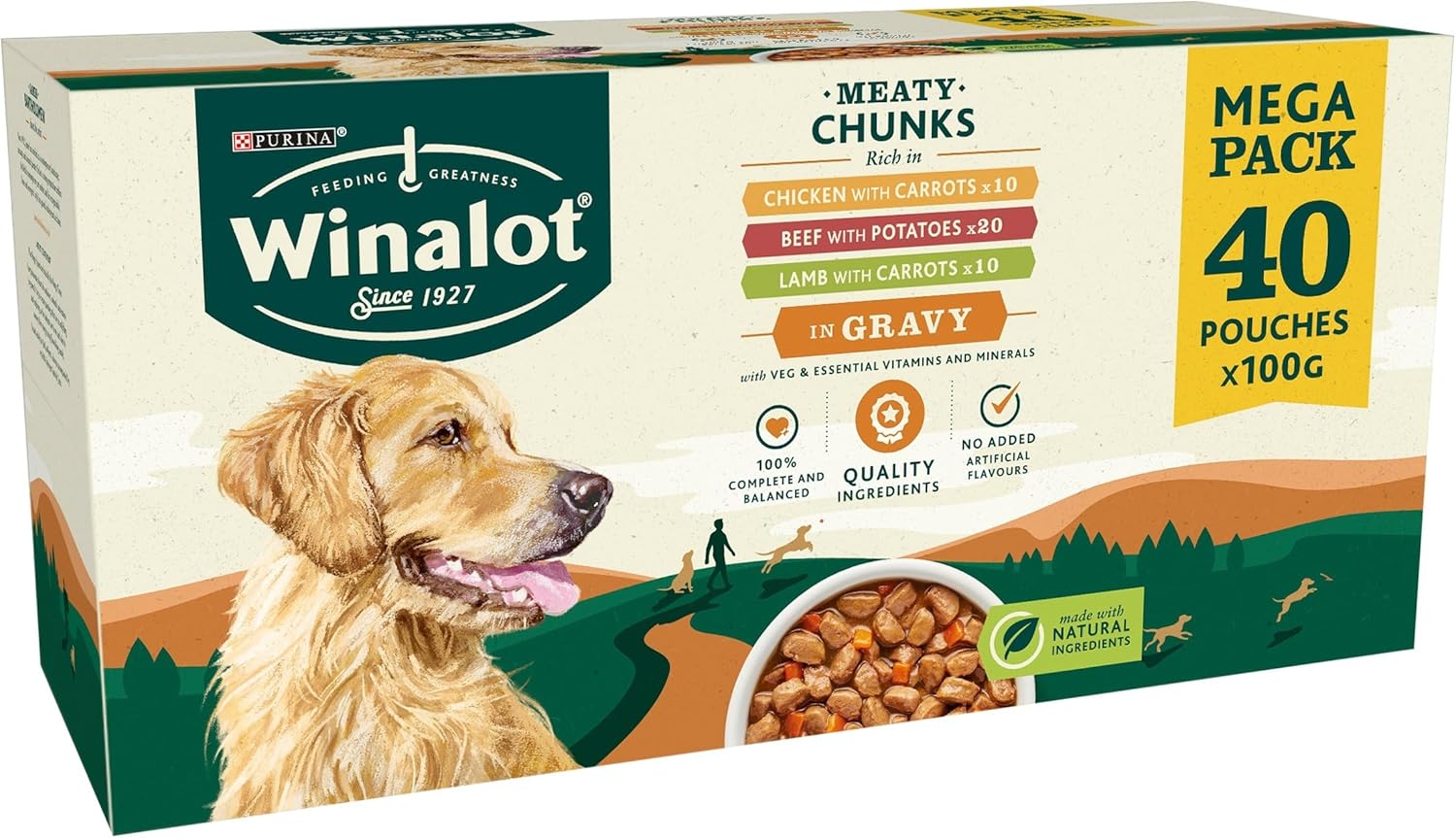 WINALOT Meaty Chunks Mixed in Gravy Wet Dog Food Pouches 40x100g