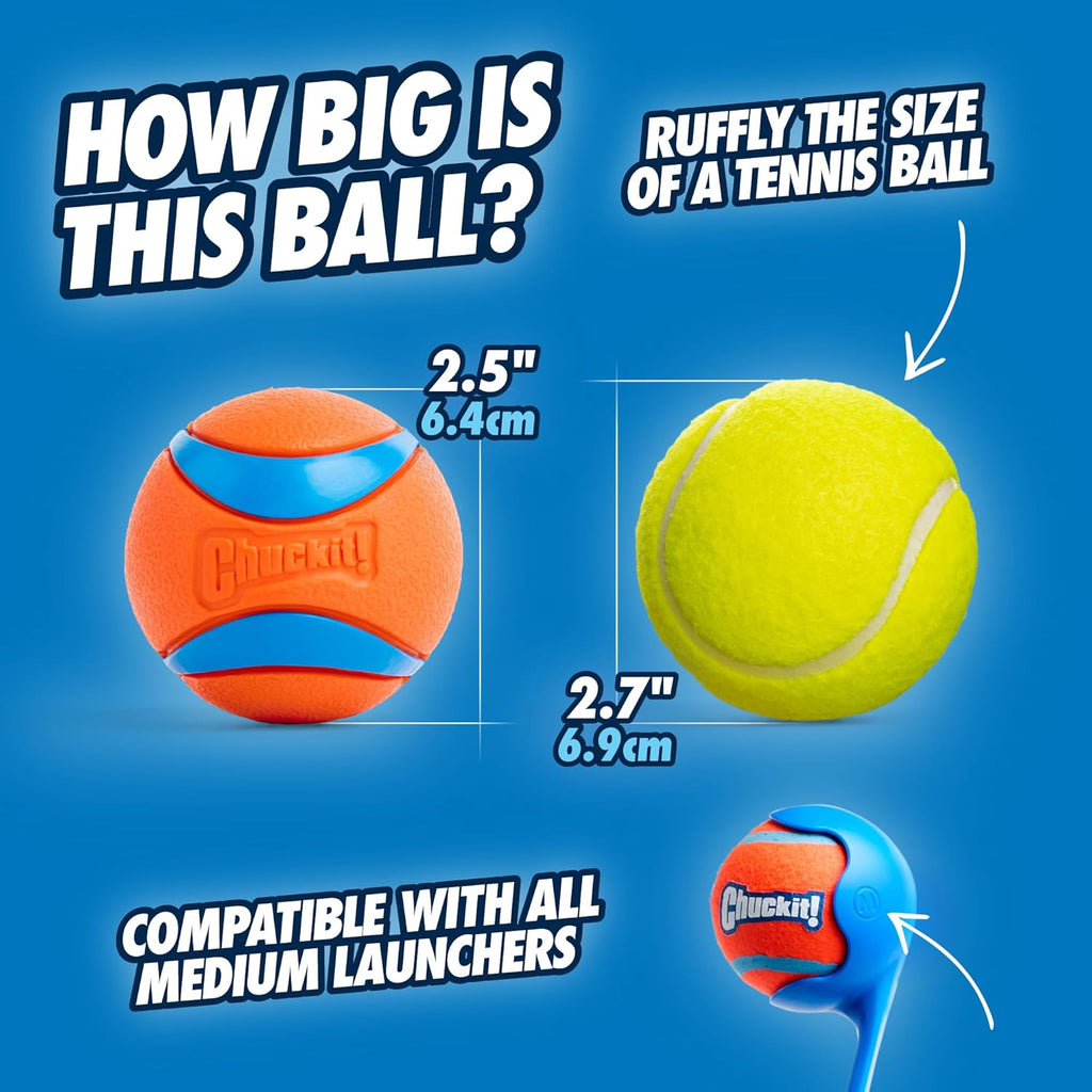 ChuckIt! Ultra Ball Dog Toy, Durable High Bounce Floating Rubber Dog Ball, Launcher Compatible Toy For Dogs, 2 Pack, Medium