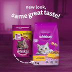WHISKAS - 1+ Adult Dry Cat Food - 7kg - Biscuits Made with Chicken - Bulk Cat Food Bag