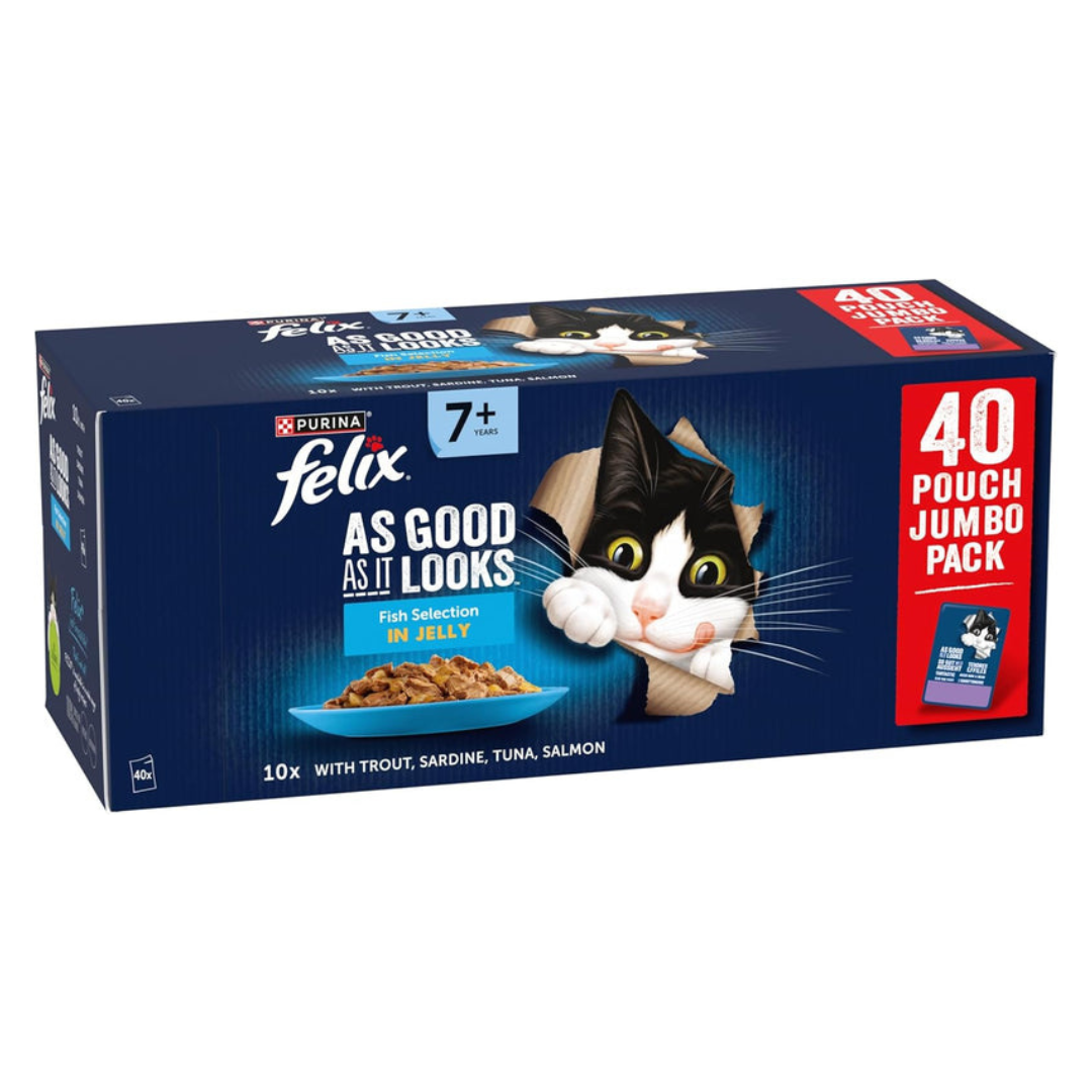 FELIX As Good As it Looks Senior 7+ Fish Selection in Jelly Wet Cat Food 40x85g