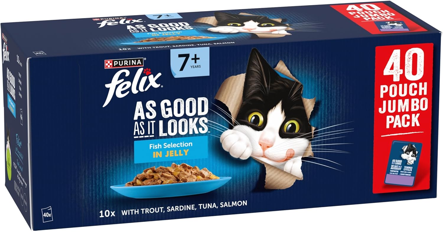 FELIX As Good As it Looks Senior 7+ Fish Selection in Jelly Wet Cat Food 40x85g