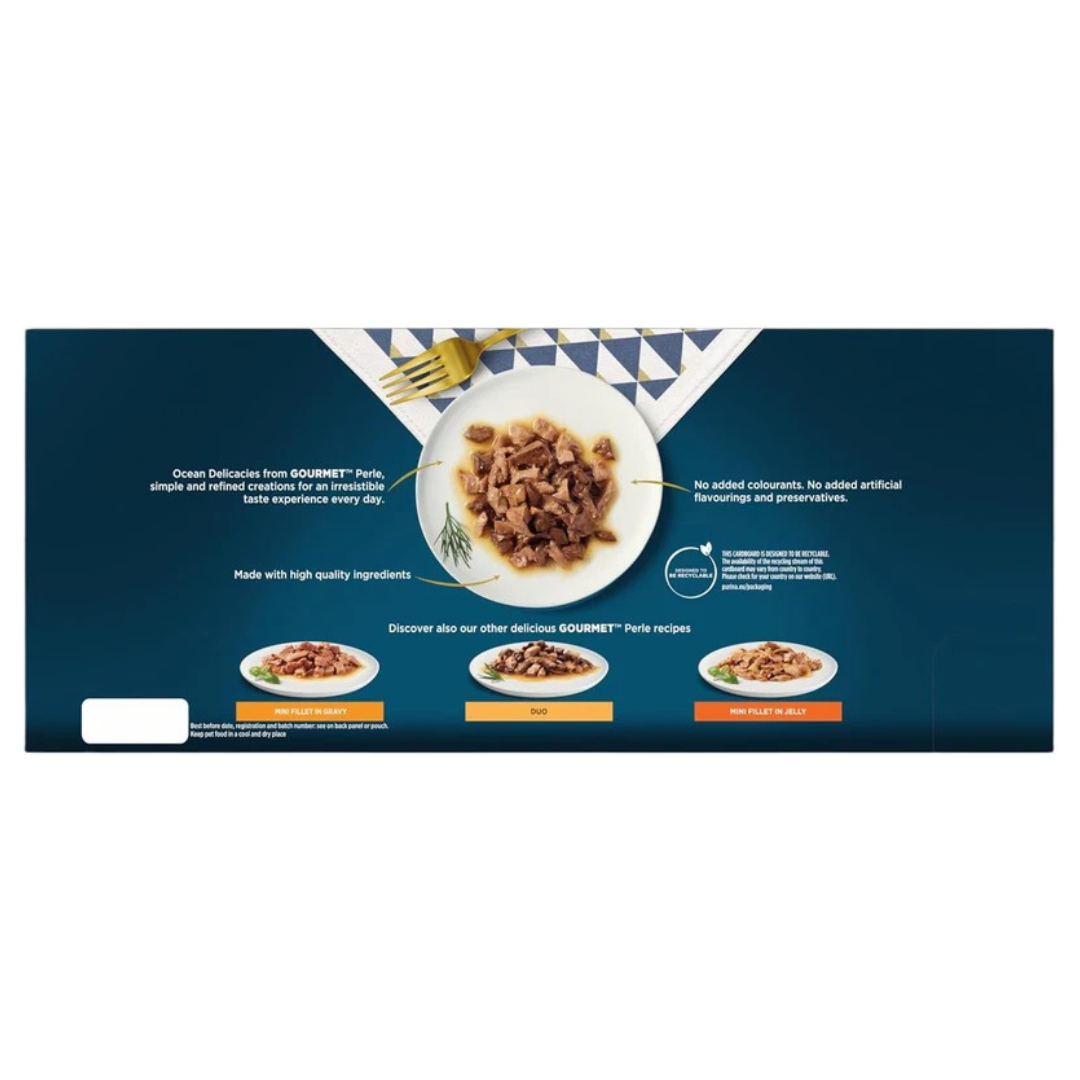 GOURMET Perle Ocean Collection Adult Wet Cat Food Mini Fillets in Gravy Tuna, Shrimp, Plaice, Salmon, White fish, Ocean Fish 40 x 85g Pouches