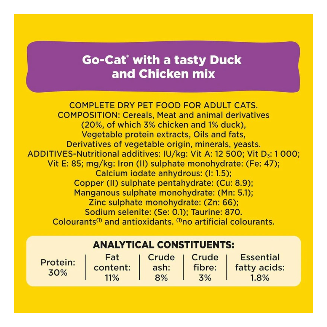 GO-CAT Adult Dry Cat Food Chicken and Duck 10kg Pack