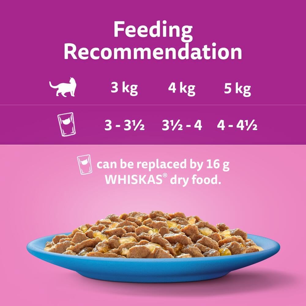 WHISKAS - 1+- Adult Wet Cat Food Pouches - 40 x 85 g - Fish in Jelly - Bulk Cat Food Megapack - 40 Pouches