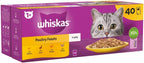 WHISKAS - 1+ Adult Wet Cat Food Pouches - 40 x 85 g - Poultry Selection - Bulk Cat Food Megapack - 40 Jelly Pouches