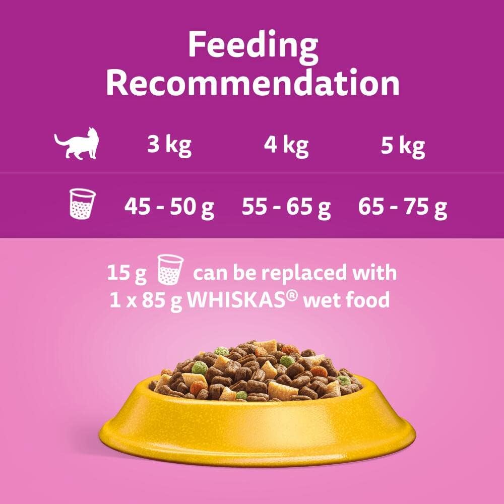 WHISKAS - 1+ Adult Dry Cat Food - 7kg - Biscuits Made with Chicken - Bulk Cat Food Bag