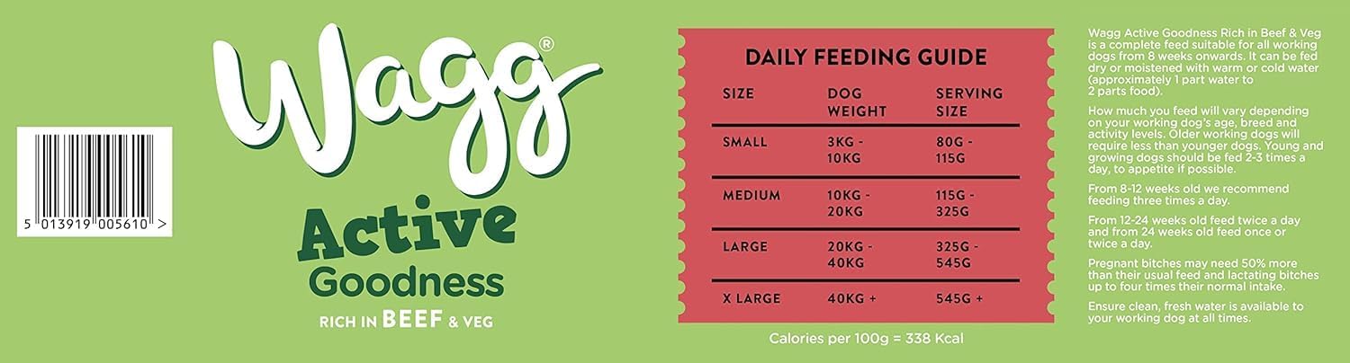 Wagg Active Goodness Complete Dry Adult Dog Food Beef & Veg 12kg - For All Active Working Dog Breeds