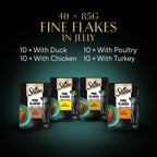 Sheba Fine Flakes in Jelly – Poultry Collection – Wet cat food pouches for adult cats – 40x85g pack