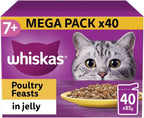 WHISKAS - 7+- Senior Wet Cat Food Pouches - 40 x 85 g - Poultry in Jelly - Bulk Cat Food Megapack - 40 Pouches