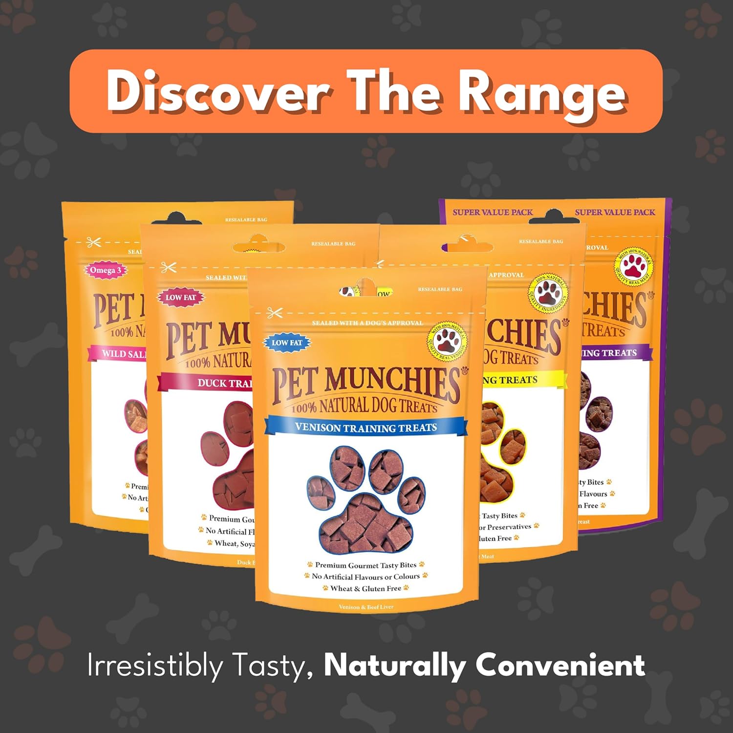 Pet Munchies Venison & Beef Liver Dog Training Treats, Grain Free Tasty Bites with Natural Real Meat, Low in Fat 50g