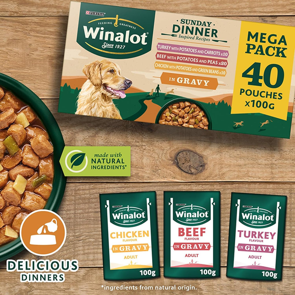 WINALOT Sunday Dinner Mixed in Gravy Wet Dog Food Pouches 40x100g