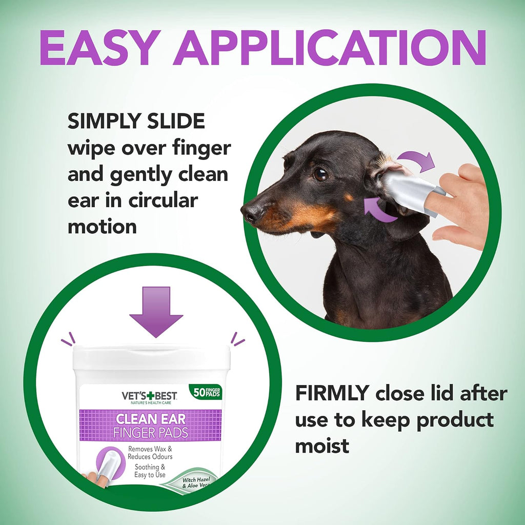 Vet's Best Ear Relief Finger Wipes, Ear Cleansing for Dogs, Soothes & Deodorizes - 50 Disposable Wipes