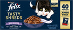 FELIX Tasty Shreds Adult Wet Cat Food Mixed Selection in Gravy Chicken, Beef, Tuna, Salmon 40 x 80g Pouches