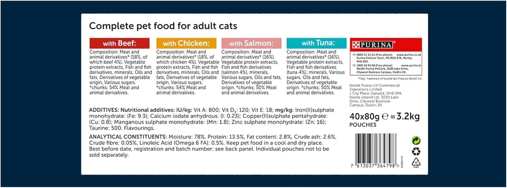 FELIX Tasty Shreds Adult Wet Cat Food Mixed Selection in Gravy Chicken, Beef, Tuna, Salmon 40 x 80g Pouches