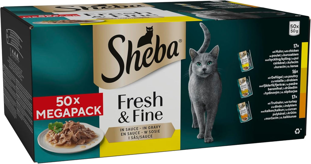 Sheba Cat Wet Food - Fresh and Fine - Cat Pouches Poultry in Gravy - 50 x 50 g Pack