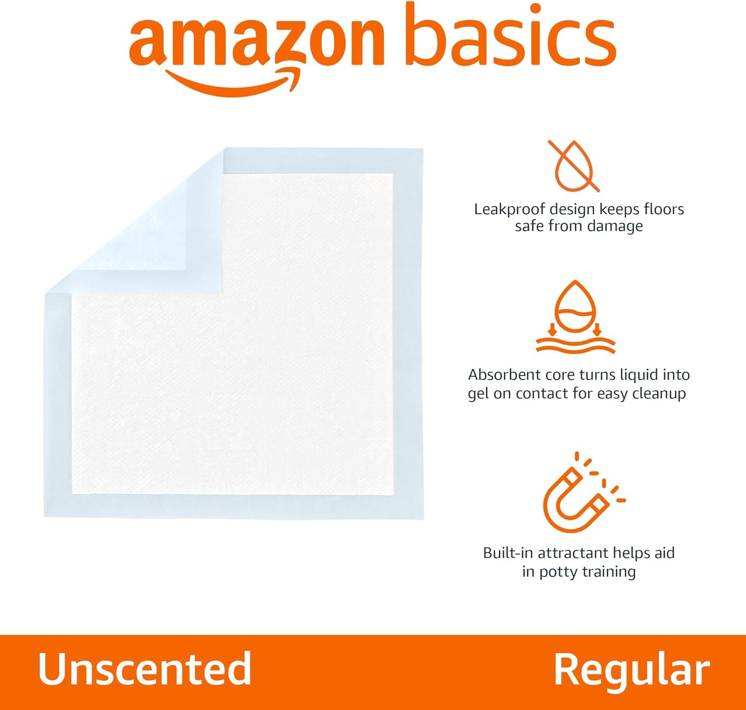 Amazon Basics Dog and Puppy Training Pads, Leakproof, 5-Layer Design with Quick-Dry Surface, Regular, Pack of 50, Blue