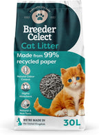 Breeder Celect All-Natural Cat Litter (30L) – 99% Recycled Paper, Highly Absorbent Kitten Cat Litter/Bedding, Excellent Odour Control, Non-Clumping, Biodegradable & Compostable