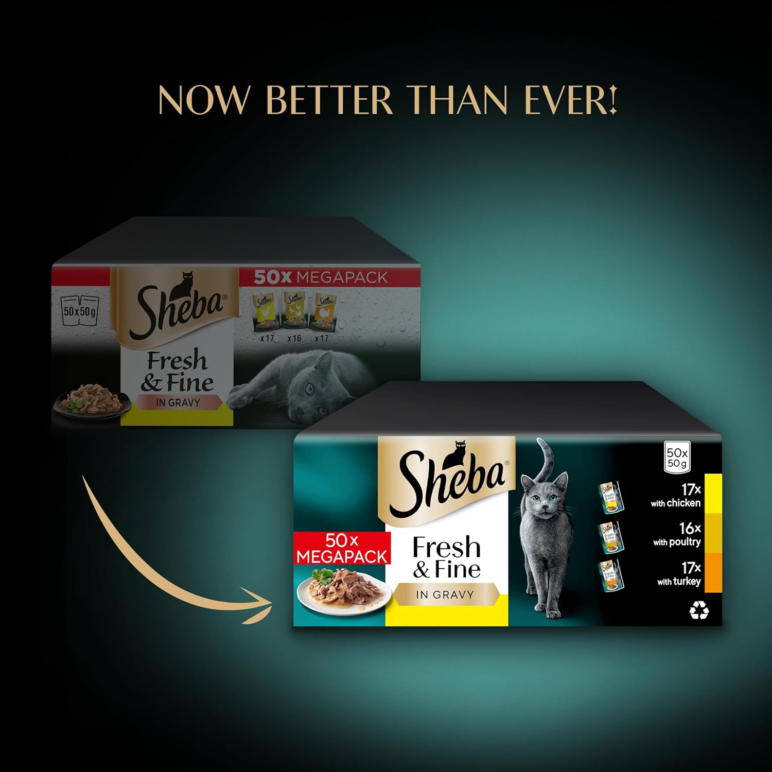 Sheba Cat Wet Food - Fresh and Fine - Cat Pouches Poultry in Gravy - 50 x 50 g Pack