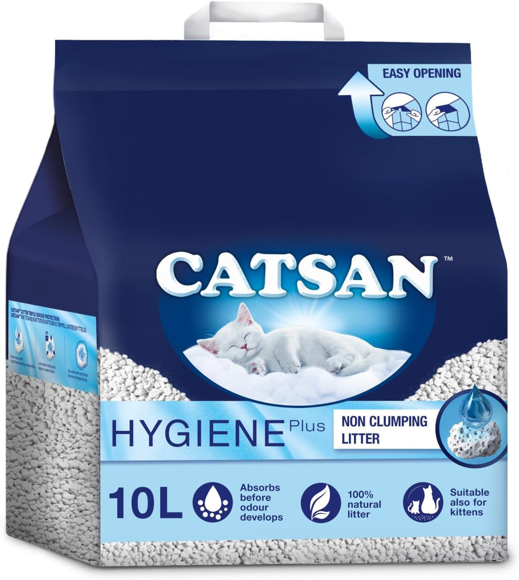 Catsan Hygiene Non-Clumping Cat Litter, 100 Percent Natural, Absorbent, 10 Litre, White