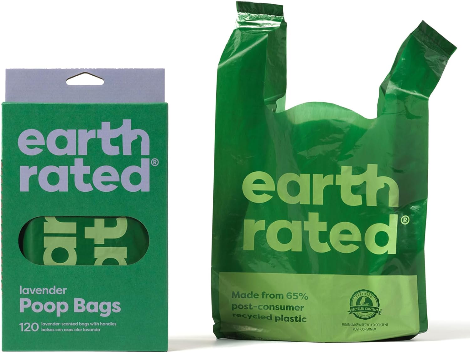 Earth Rated Dog Poo Bags with Handles, Easy Tie and Guaranteed Leakproof, Lavender Scented, 120 Handle Bags