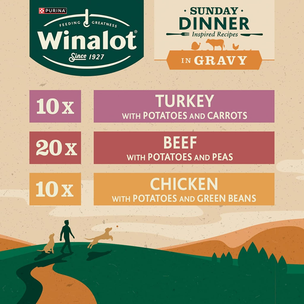 WINALOT Sunday Dinner Mixed in Gravy Wet Dog Food Pouches 40x100g