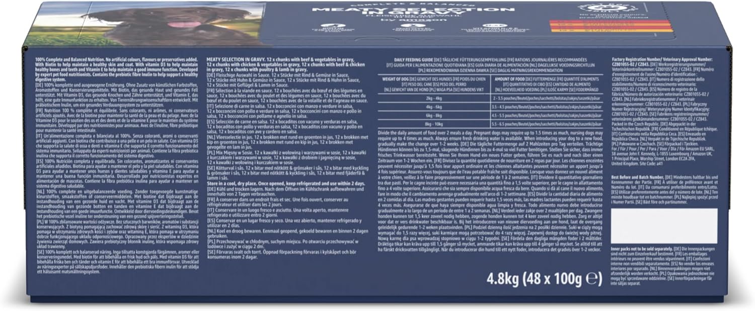by Amazon Complete Wet Food for Adult Dogs, Meat Selection in Gravy, 4.8 kg (48 pouches of 100g)