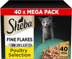 Sheba Fine Flakes in Jelly – Poultry Collection – Wet cat food pouches for adult cats – 40x85g pack