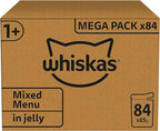 whiskas 1 plus Adult Mixed Selection in Jelly 84 Pouches, Adult Wet Cat Food, Megapack (84 x 85 g)
