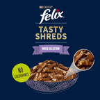FELIX Tasty Shreds Adult Wet Cat Food Mixed Selection in Gravy Chicken, Beef, Tuna, Salmon 40 x 80g Pouches