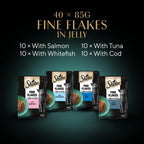 Sheba Fine Flakes in Jelly – Fish Collection – Wet cat food pouches for adult cats – 40x85g pack