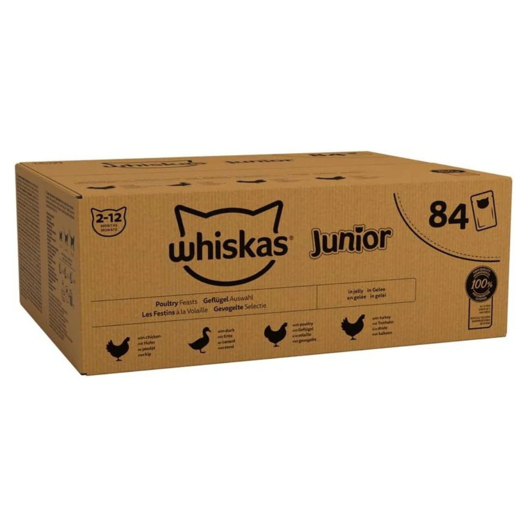 whiskas Junior Poultry Selection in Jelly 84 Pouches, Wet Kitten and Cat Food, Selection of Chicken, Duck, Poultry and Turkey, Megapack (84 x 85 g)