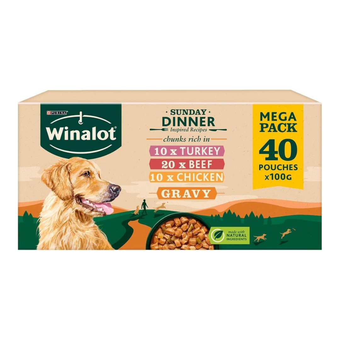 WINALOT Sunday Dinner Mixed in Gravy Wet Dog Food Pouches 40x100g