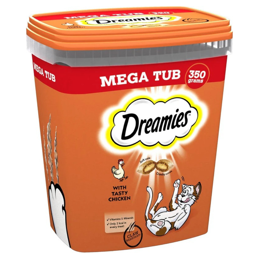 DREAMIES - Chicken Cat Treats - 2x350g - Multipack Snacks 2 Mega Tubs - Bulk Cat Food