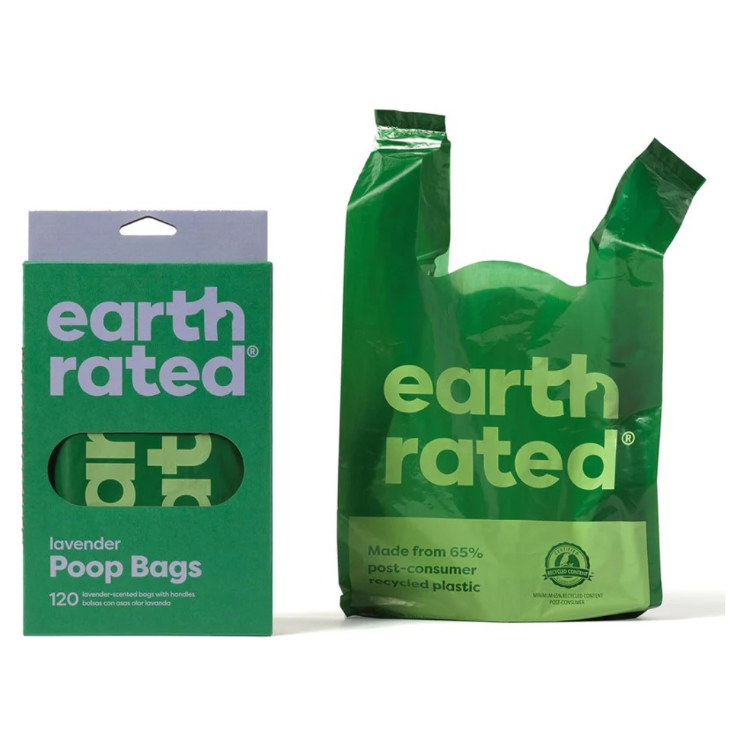 Earth Rated Dog Poo Bags with Handles, Easy Tie and Guaranteed Leakproof, Lavender Scented, 120 Handle Bags